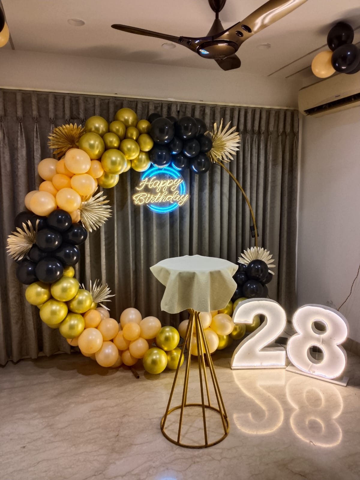 Party Decor onyx and gold chrome balloon ring backdrop